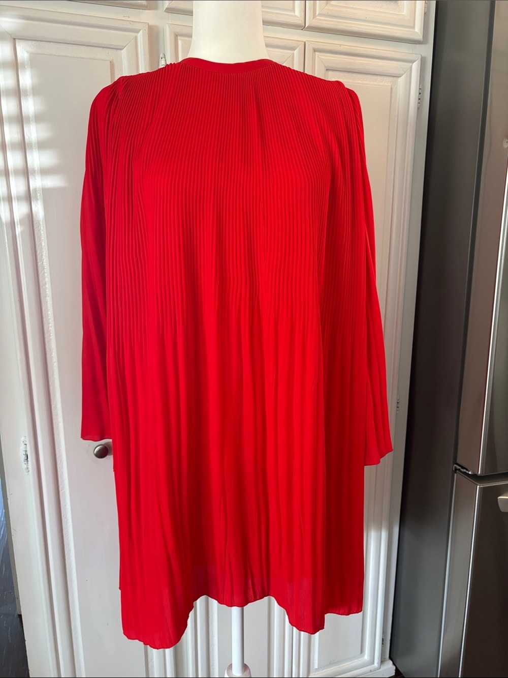 ZARA Women's Red Pleated Long-Sleeve Dress szXS